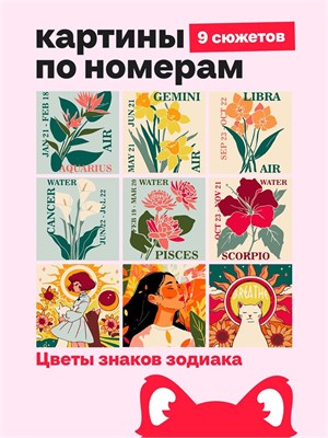 {{photo.Alt || photo.Description || 'Мини Картины по номерам, подарочный набор 9 в 1, Цветы знаков Зодиака - Воздух и Вода 16х16см.'}}